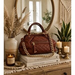 Y2K Marc Jacobs Stam Satchel Frame Handbag Brown Quilted Leather Chain Strap VTG